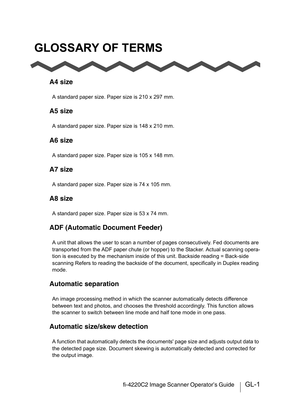 Glossary of terms | FUJITSU fi-4220C2 User Manual | Page 127 / 141