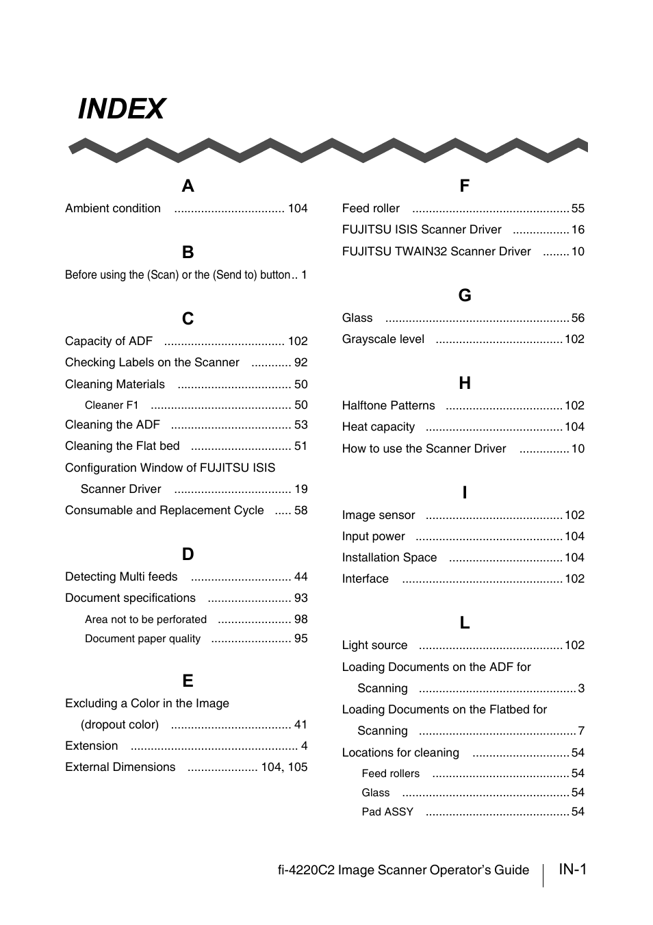 Index, In-1 | FUJITSU fi-4220C2 User Manual | Page 137 / 141