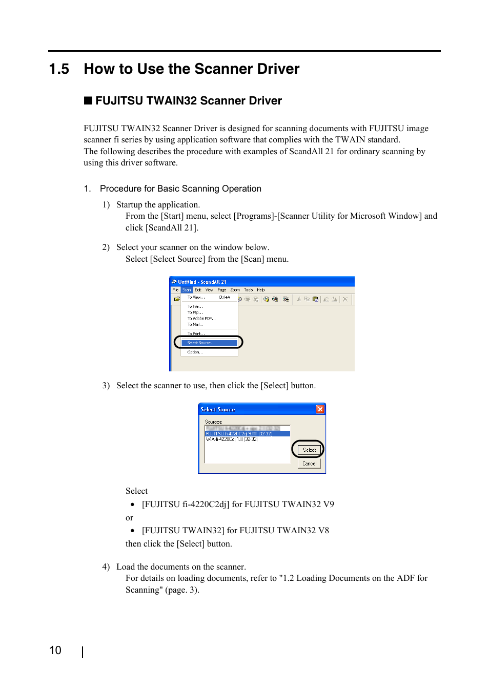 5 how to use the scanner driver, Fujitsu twain32 scanner driver | FUJITSU fi-4220C2 User Manual | Page 26 / 141