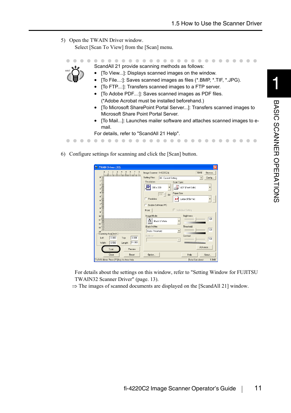 11 basic scanner operations | FUJITSU fi-4220C2 User Manual | Page 27 / 141