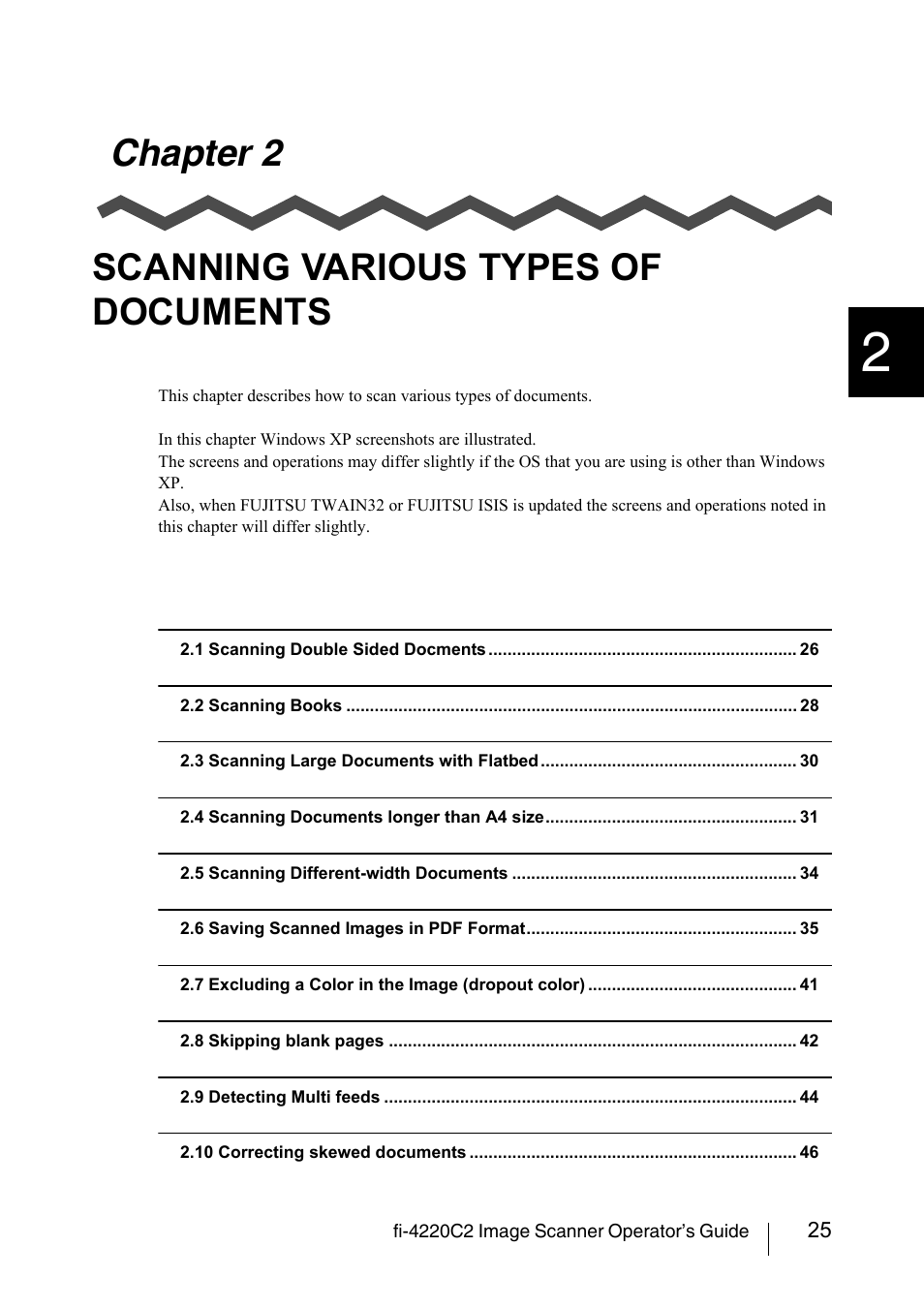 Chapter 2 scanning various types of documents, Chapter 2 scanning various types of documents. 25 | FUJITSU fi-4220C2 User Manual | Page 41 / 141