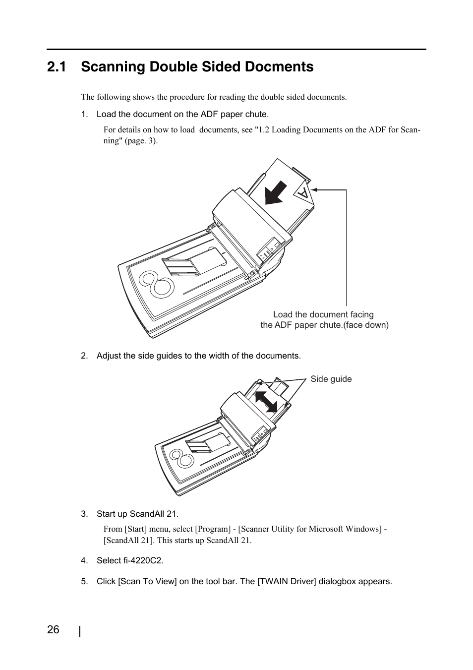 1 scanning double sided docments | FUJITSU fi-4220C2 User Manual | Page 42 / 141