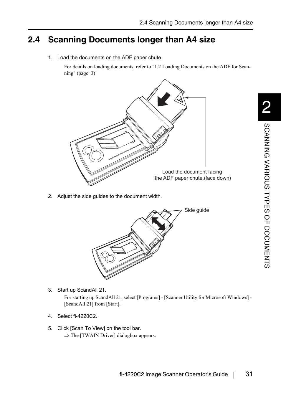 4 scanning documents longer than a4 size | FUJITSU fi-4220C2 User Manual | Page 47 / 141