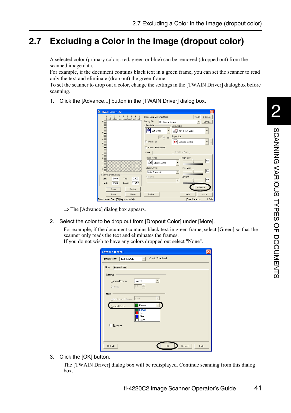 7 excluding a color in the image (dropout color) | FUJITSU fi-4220C2 User Manual | Page 57 / 141