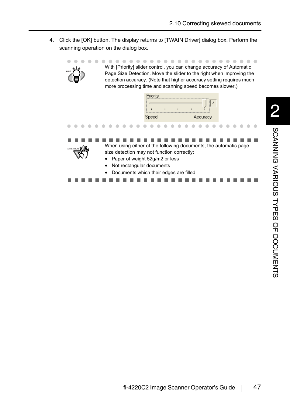 47 scanning various types of documents | FUJITSU fi-4220C2 User Manual | Page 63 / 141