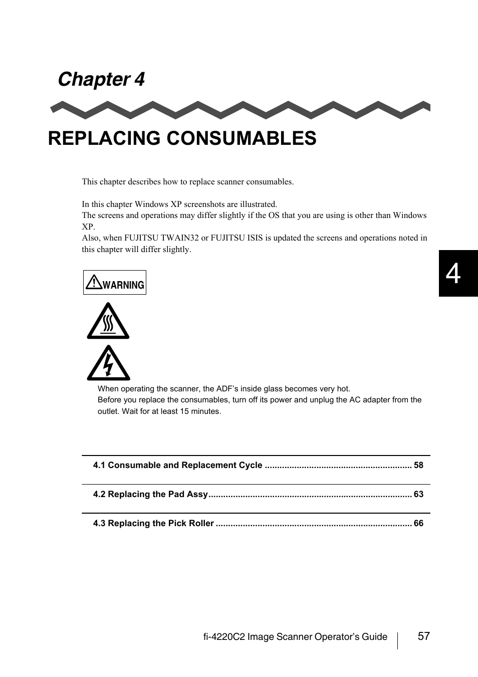 Chapter 4 replacing consumables | FUJITSU fi-4220C2 User Manual | Page 73 / 141