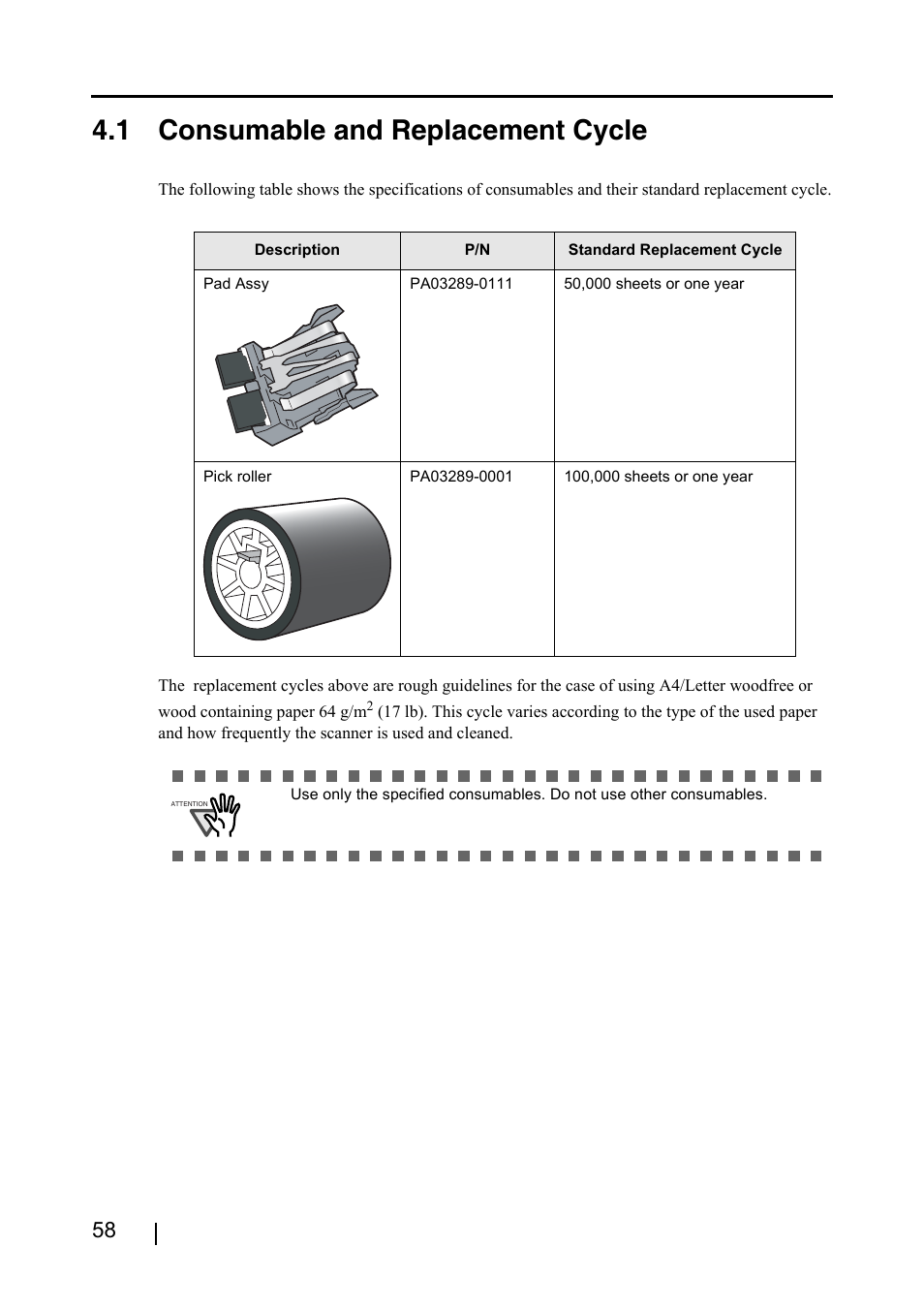 1 consumable and replacement cycle | FUJITSU fi-4220C2 User Manual | Page 74 / 141