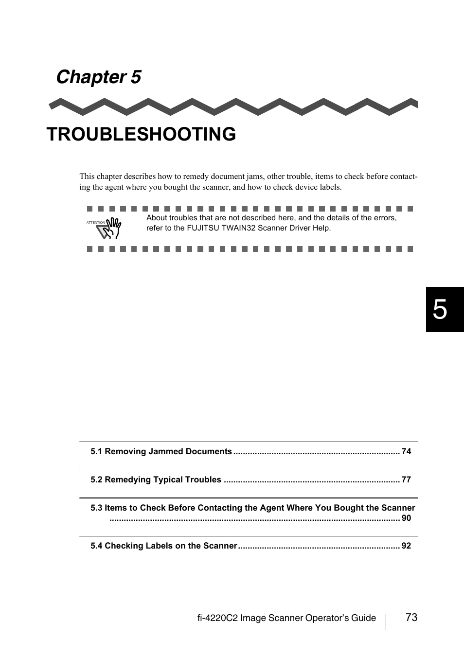 Chapter 5 troubleshooting | FUJITSU fi-4220C2 User Manual | Page 89 / 141