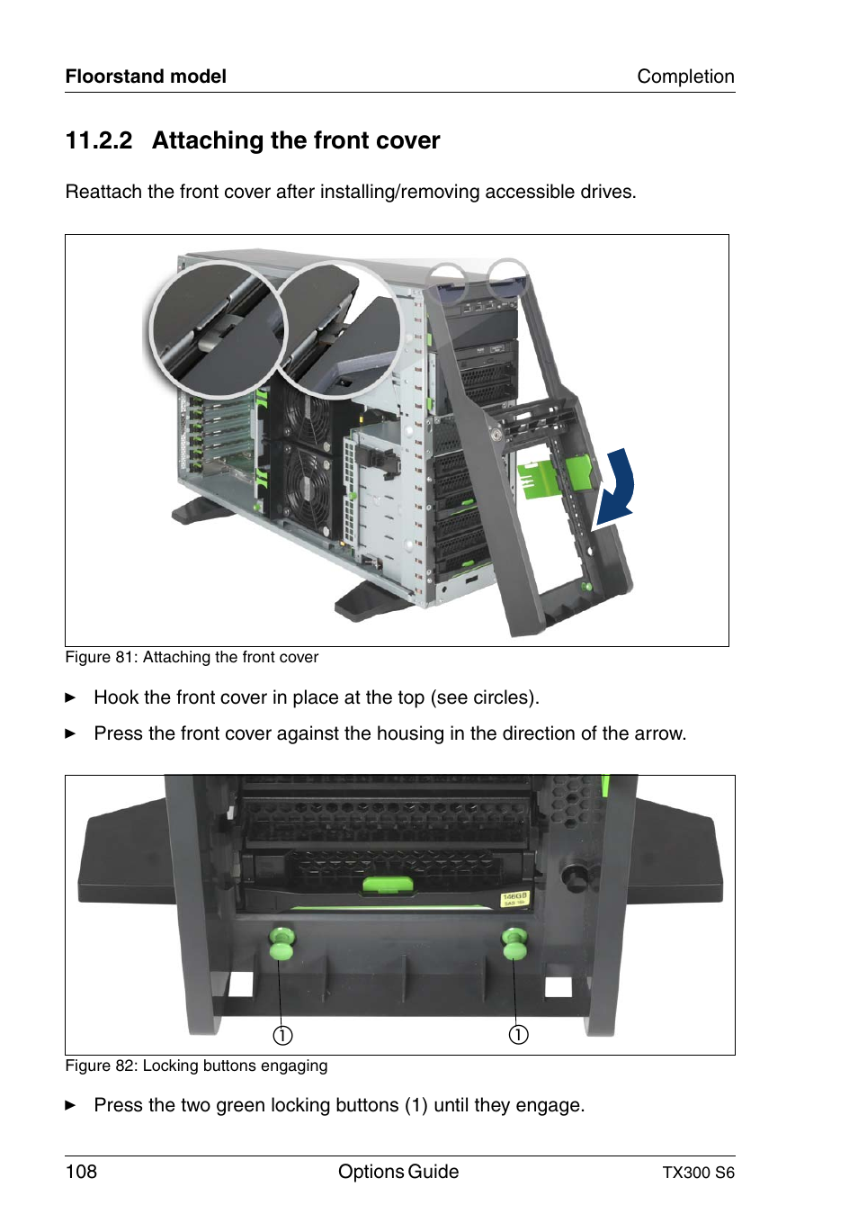 Attaching the front cover, Section, 2 attaching the front cover | FUJITSU TX300 User Manual | Page 108 / 122