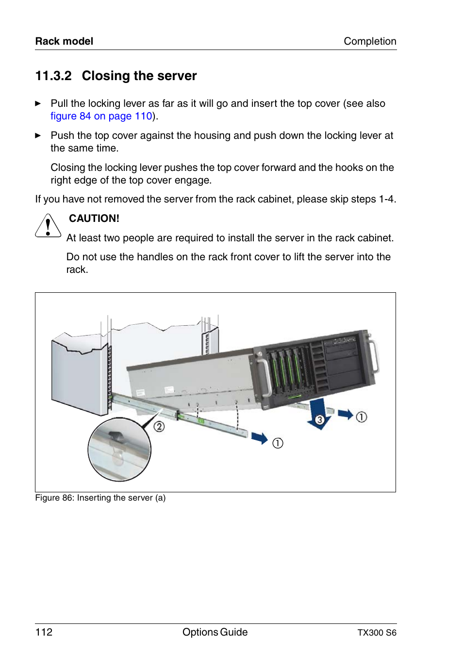 Closing the server, Section "closing the server" on, 2 closing the server | FUJITSU TX300 User Manual | Page 112 / 122