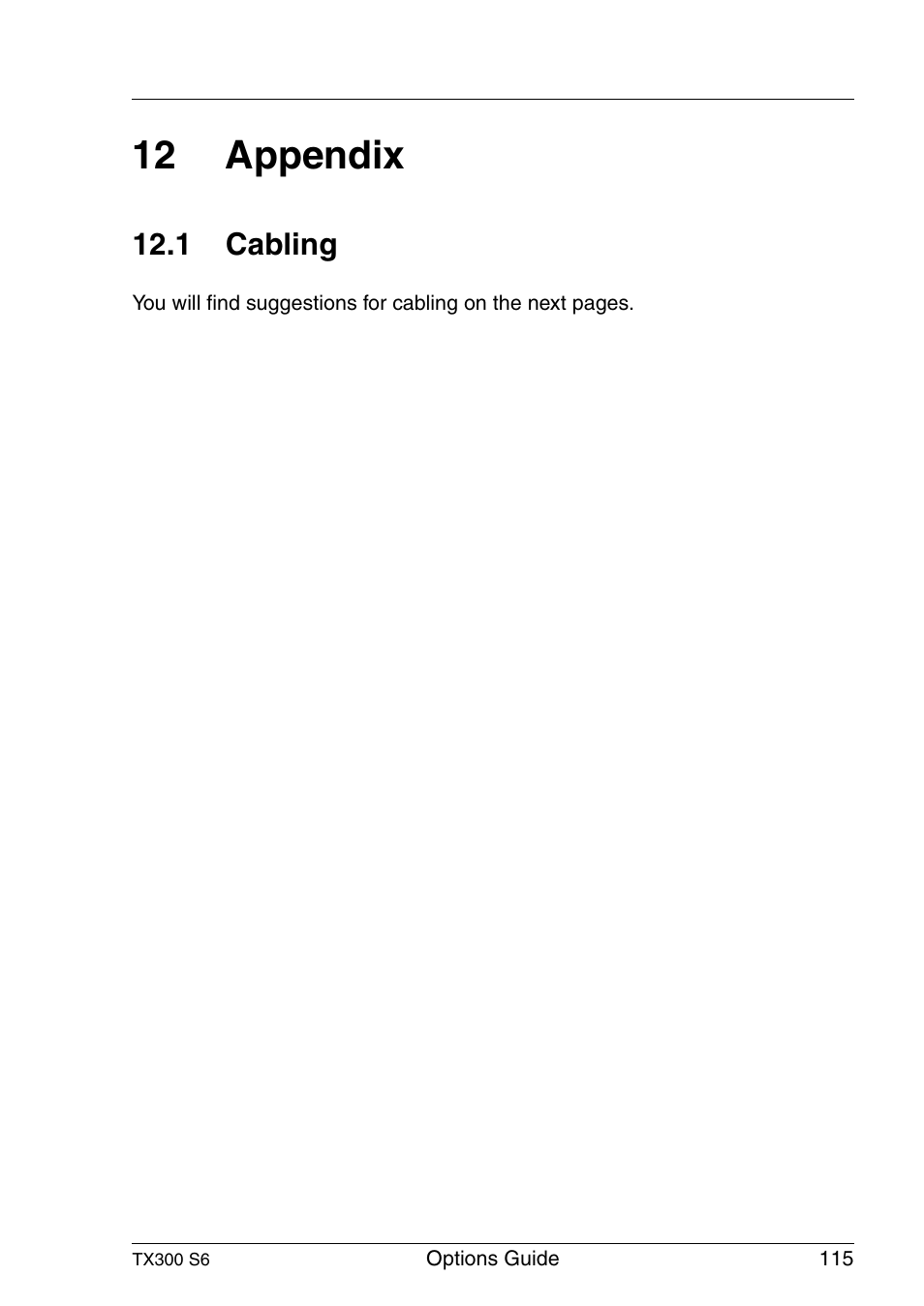 Appendix, Cabling, 12 appendix | FUJITSU TX300 User Manual | Page 115 / 122