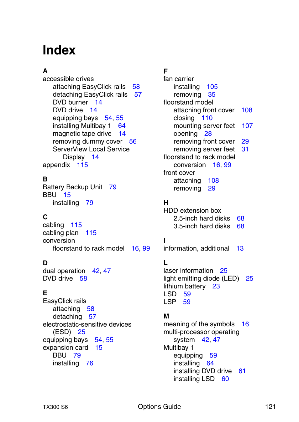 Index | FUJITSU TX300 User Manual | Page 121 / 122