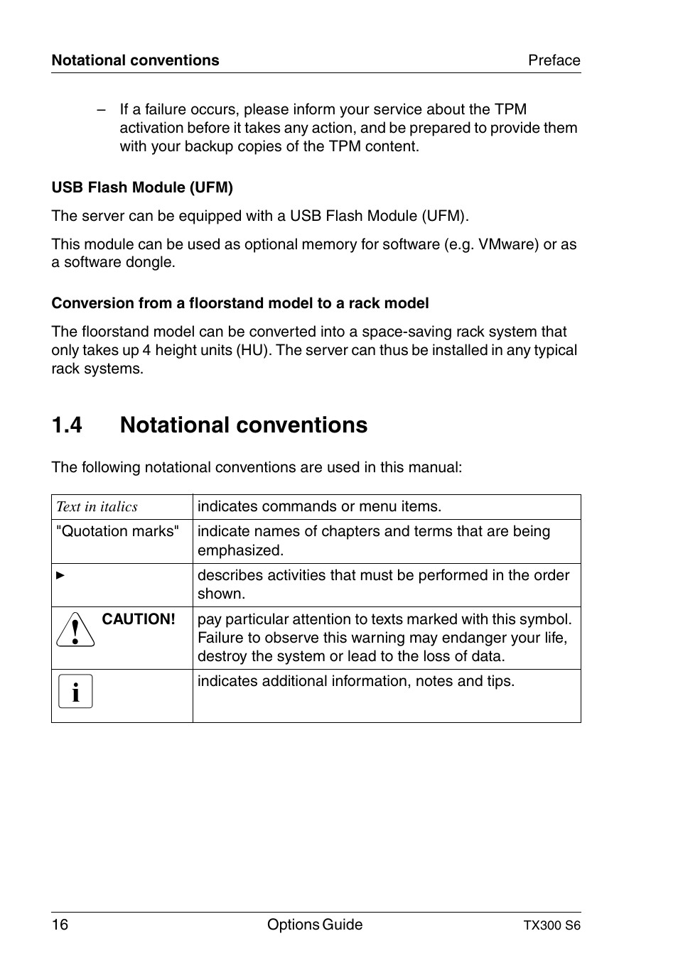 Notational conventions, 4 notational conventions | FUJITSU TX300 User Manual | Page 16 / 122