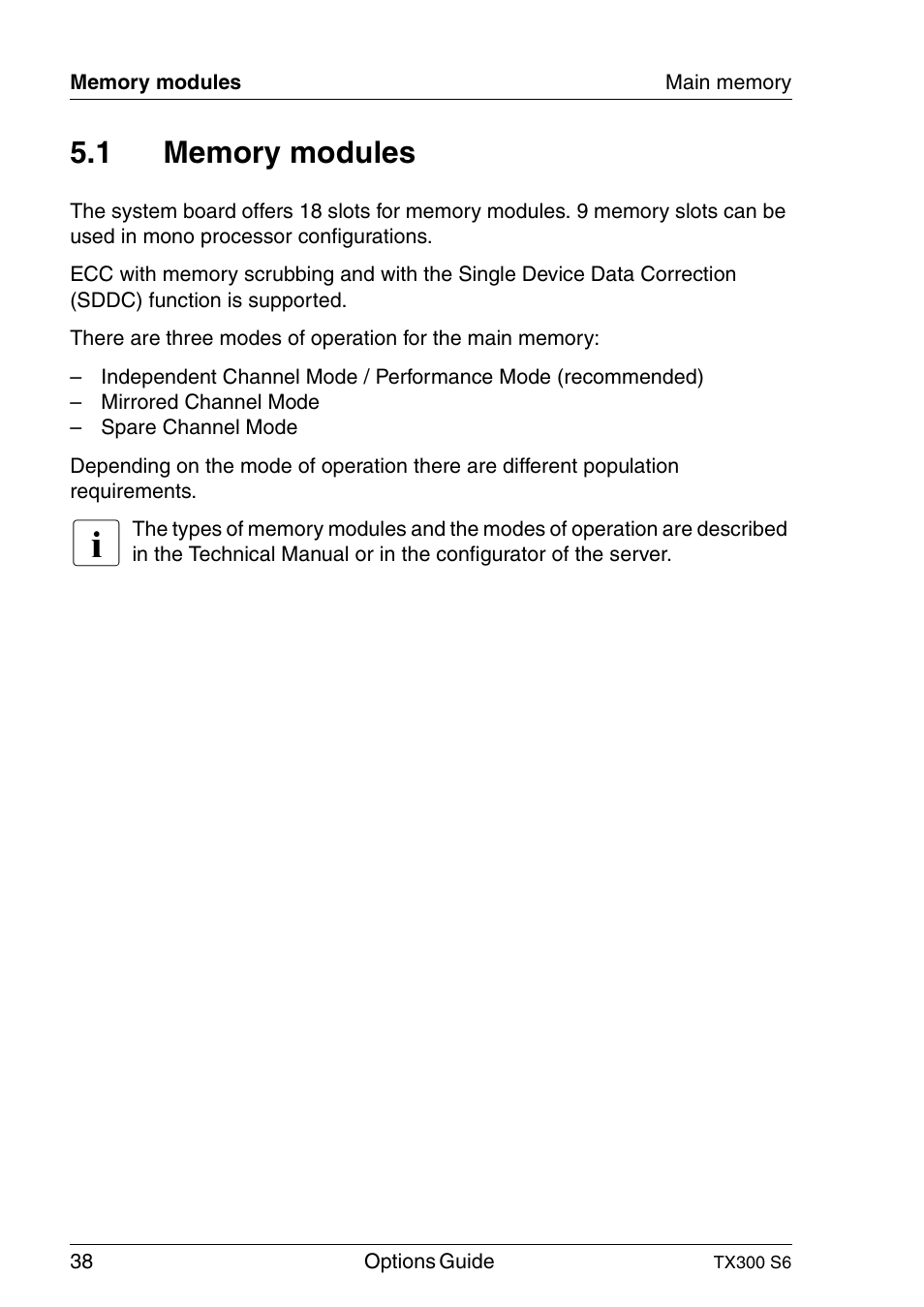 Memory modules | FUJITSU TX300 User Manual | Page 38 / 122