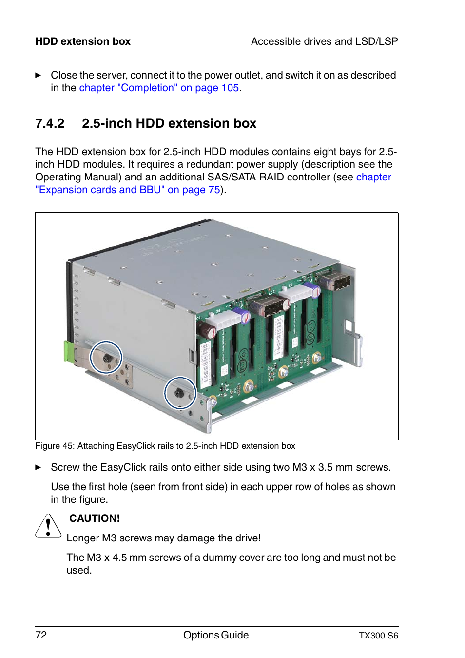 Inch hdd extension box, 2 2.5-inch hdd extension box | FUJITSU TX300 User Manual | Page 72 / 122