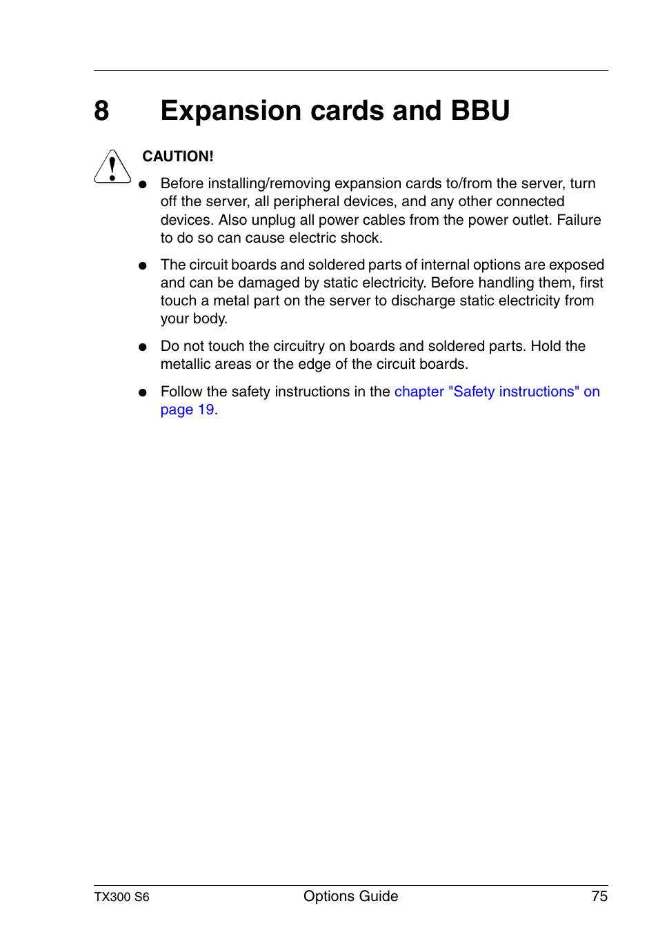 Expansion cards and bbu, Chapter, 8expansion cards and bbu | FUJITSU TX300 User Manual | Page 75 / 122
