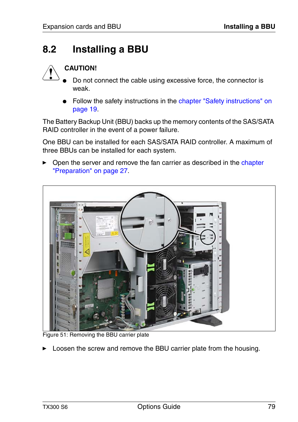 Installing a bbu, 2 installing a bbu | FUJITSU TX300 User Manual | Page 79 / 122