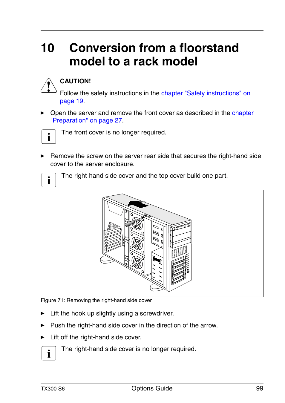 Conversion from a floorstand model to a rack model | FUJITSU TX300 User Manual | Page 99 / 122