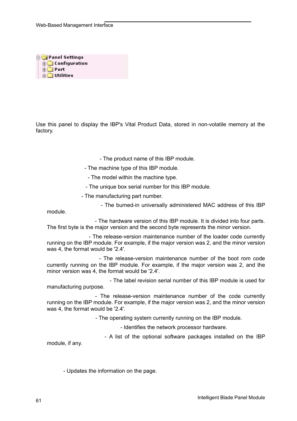 Panel settings menu | FUJITSU PRIMERGY BX600 User Manual | Page 62 / 288