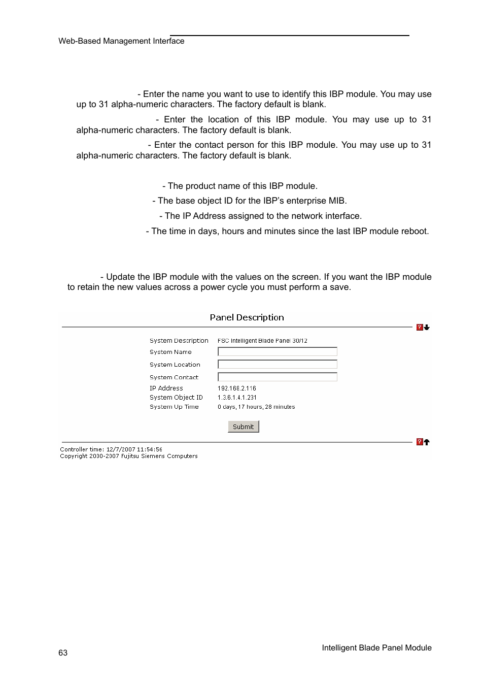 Panel settings menu | FUJITSU PRIMERGY BX600 User Manual | Page 64 / 288