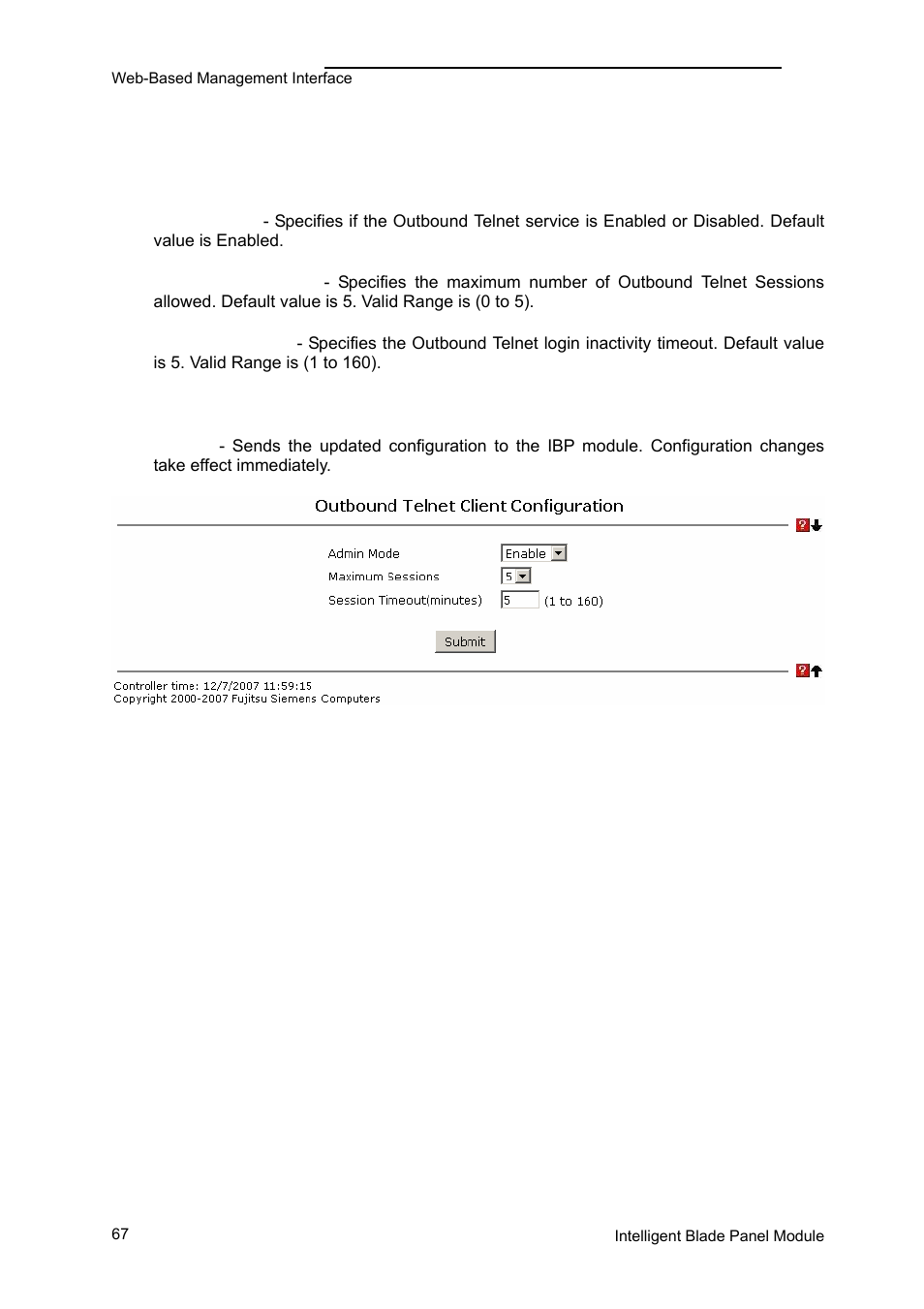 Panel settings menu | FUJITSU PRIMERGY BX600 User Manual | Page 68 / 288