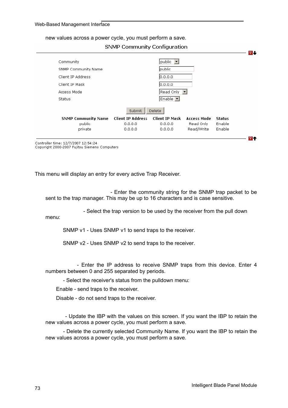Panel settings menu | FUJITSU PRIMERGY BX600 User Manual | Page 74 / 288