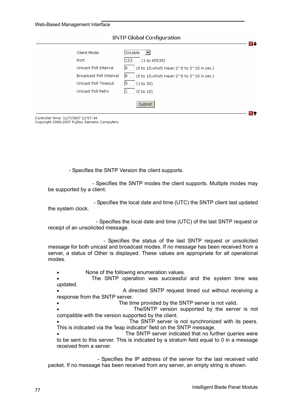 Panel settings menu | FUJITSU PRIMERGY BX600 User Manual | Page 78 / 288