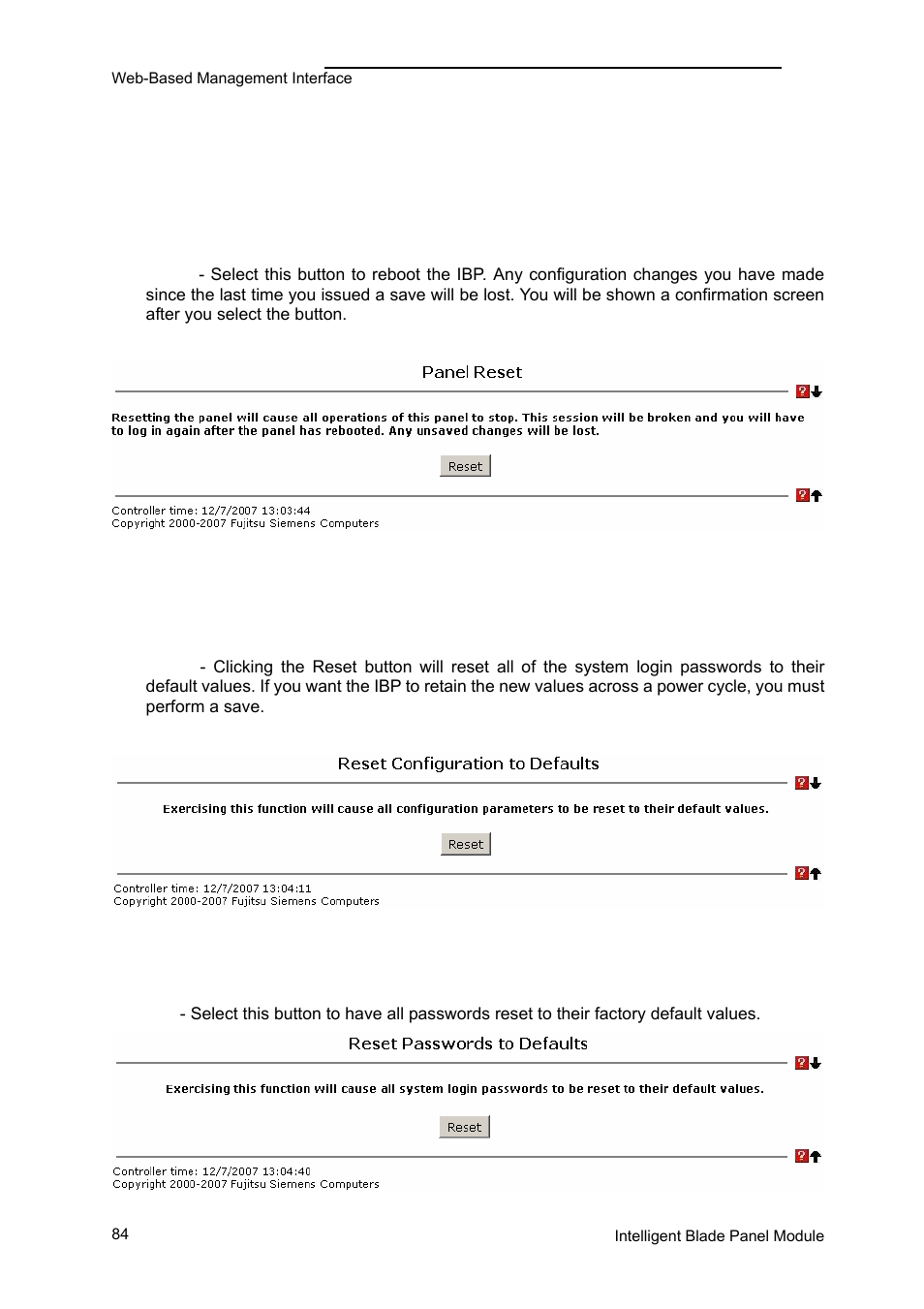 Panel settings menu | FUJITSU PRIMERGY BX600 User Manual | Page 85 / 288