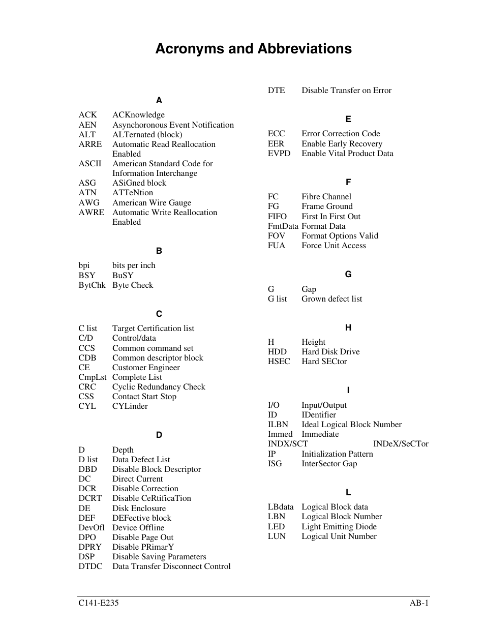 Acronyms and abbreviations | FUJITSU HARD DISK DRIVES MAW3147FC User Manual | Page 103 / 112