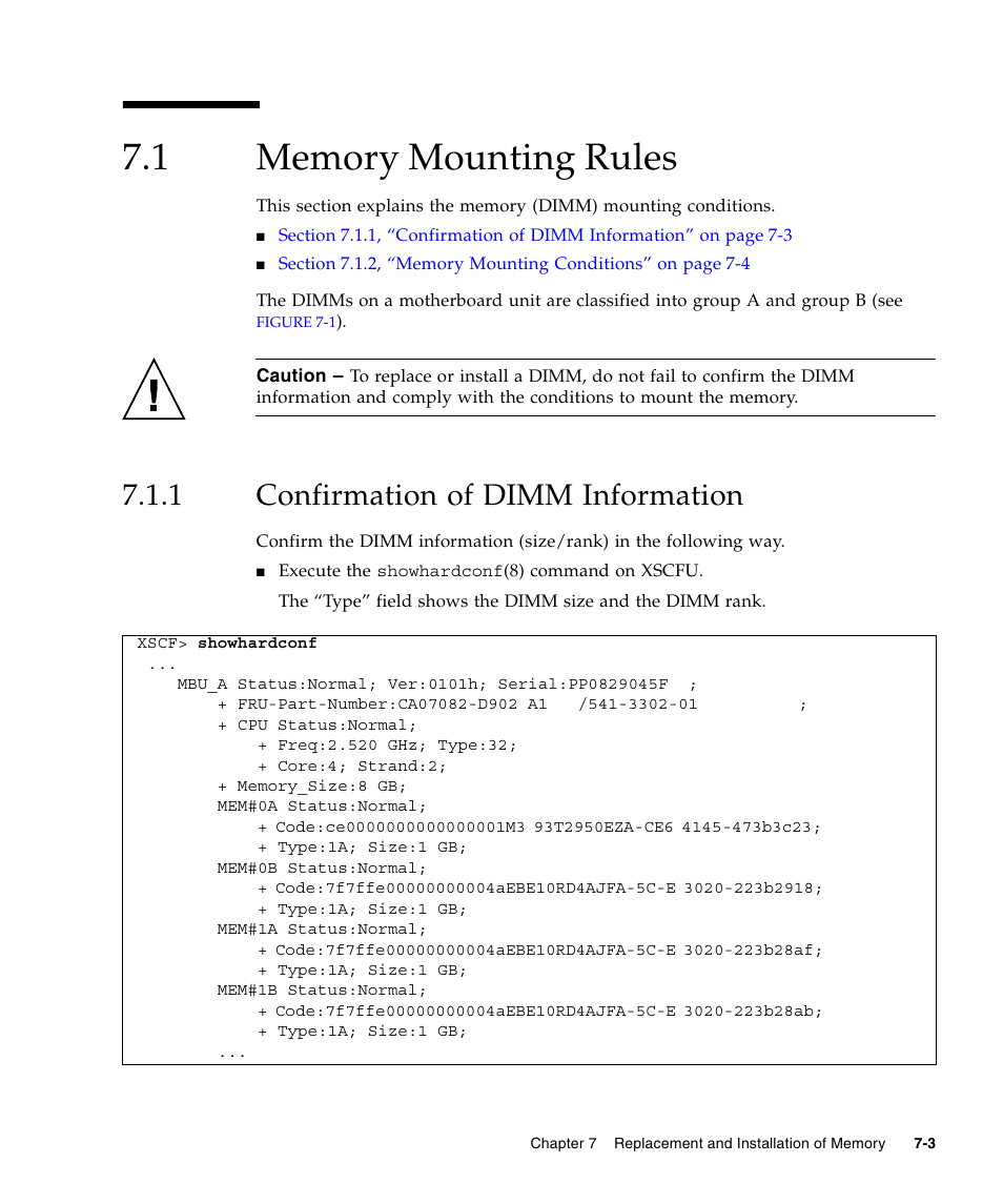 1 memory mounting rules, 1 confirmation of dimm information, Memory mounting rules | Confirmation of dimm information | FUJITSU SPARC Enterprise Server M3000 User Manual | Page 107 / 202