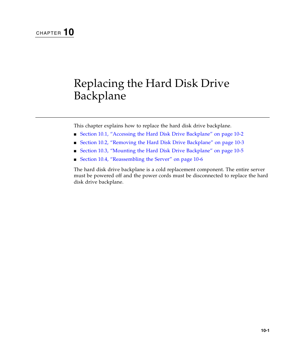 Replacing the hard disk drive backplane, Chapter 10 | FUJITSU SPARC Enterprise Server M3000 User Manual | Page 129 / 202
