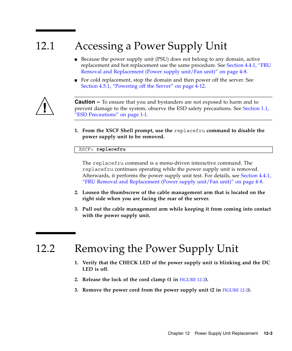 1 accessing a power supply unit, 2 removing the power supply unit, Accessing a power supply unit | Removing the power supply unit | FUJITSU SPARC Enterprise Server M3000 User Manual | Page 143 / 202