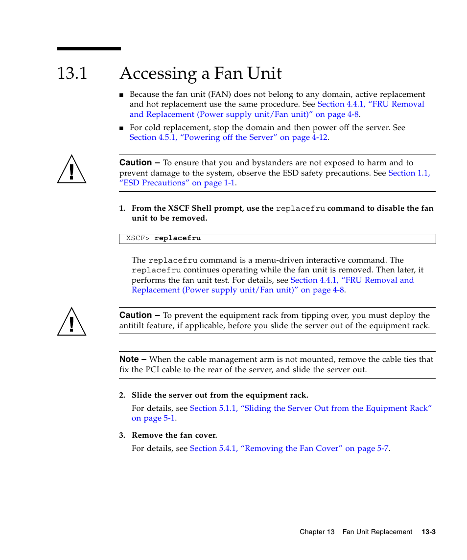 1 accessing a fan unit, Accessing a fan unit | FUJITSU SPARC Enterprise Server M3000 User Manual | Page 149 / 202