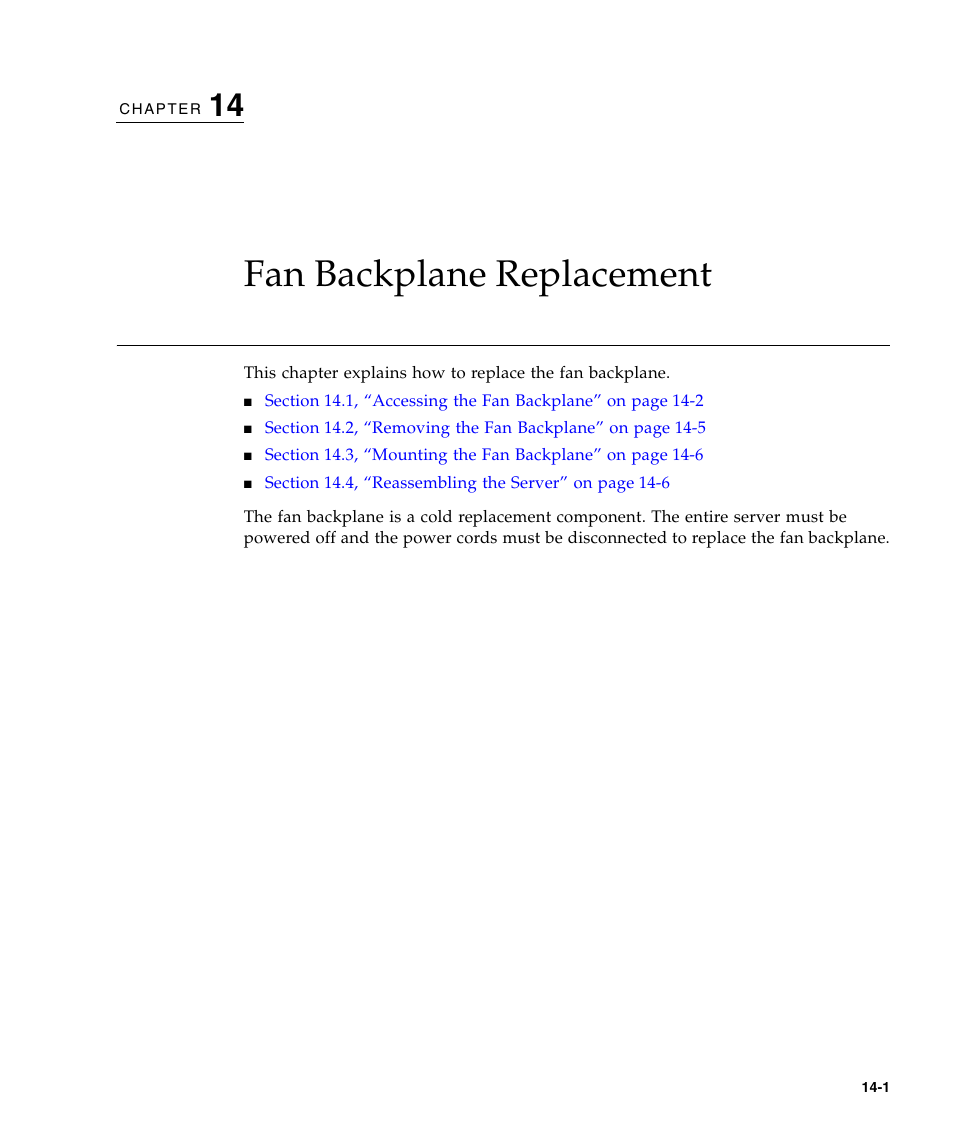 Fan backplane replacement, Chapter 14 | FUJITSU SPARC Enterprise Server M3000 User Manual | Page 153 / 202