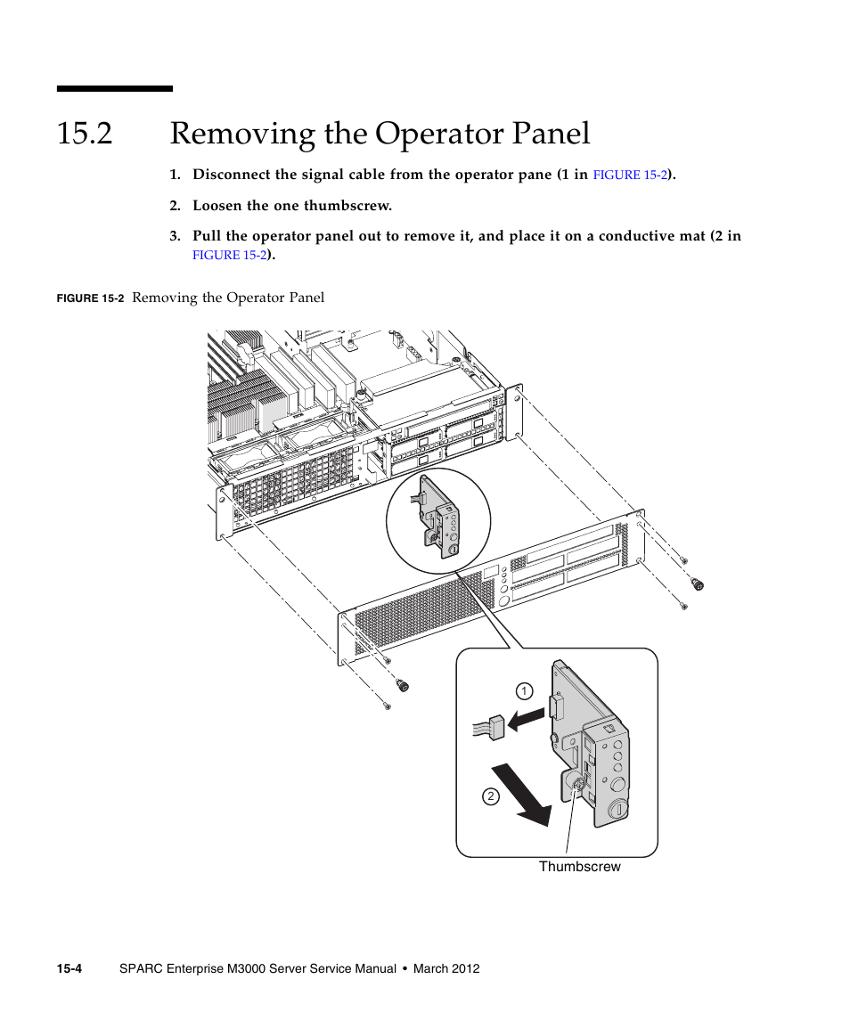 2 removing the operator panel, Removing the operator panel | FUJITSU SPARC Enterprise Server M3000 User Manual | Page 164 / 202