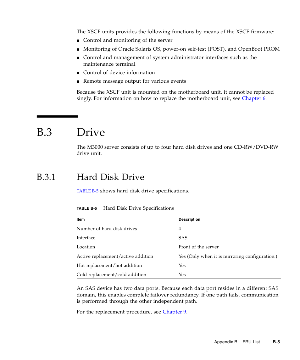 B.3 drive, B.3.1 hard disk drive, Drive | B.3.1, Hard disk drive | FUJITSU SPARC Enterprise Server M3000 User Manual | Page 175 / 202