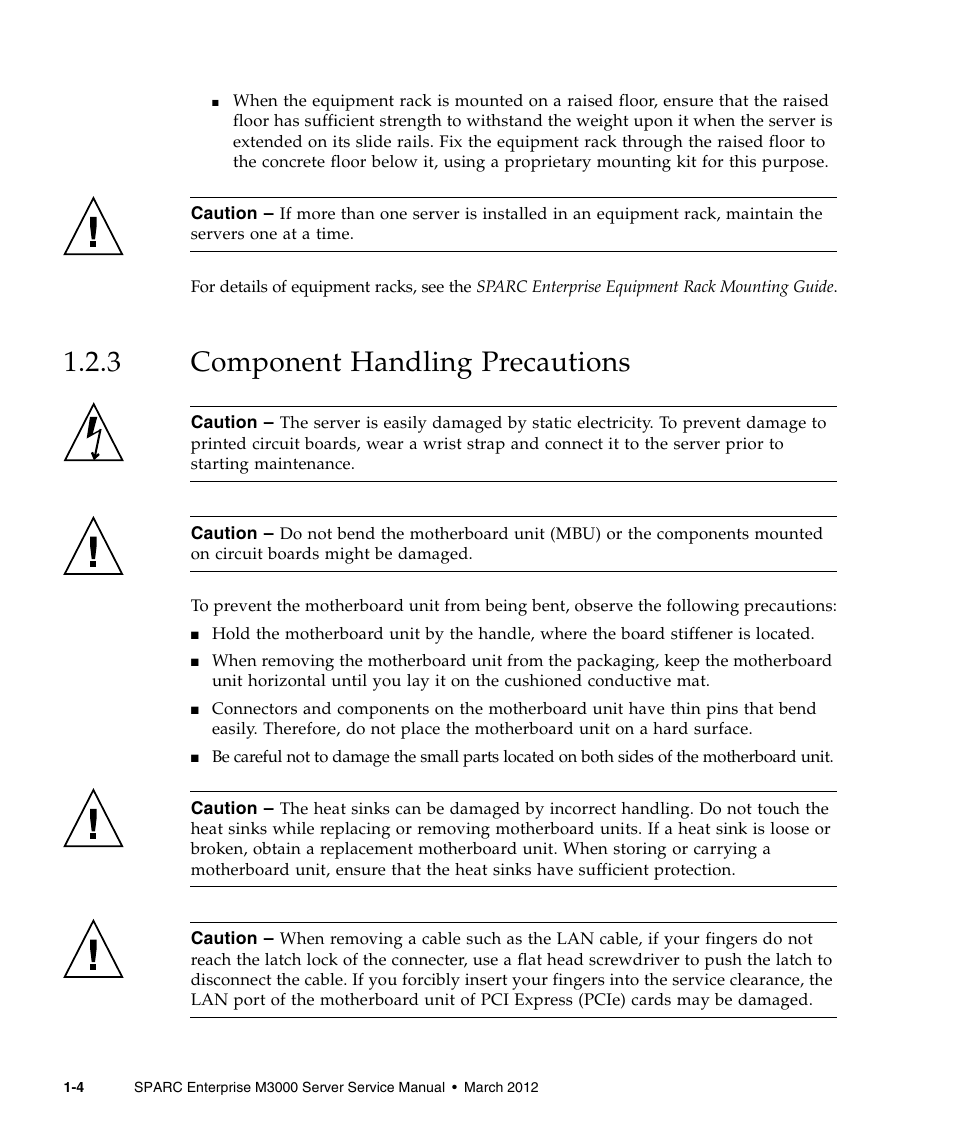 3 component handling precautions, Component handling precautions | FUJITSU SPARC Enterprise Server M3000 User Manual | Page 20 / 202