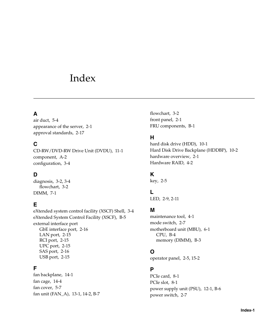 Index, Index–1 | FUJITSU SPARC Enterprise Server M3000 User Manual | Page 201 / 202