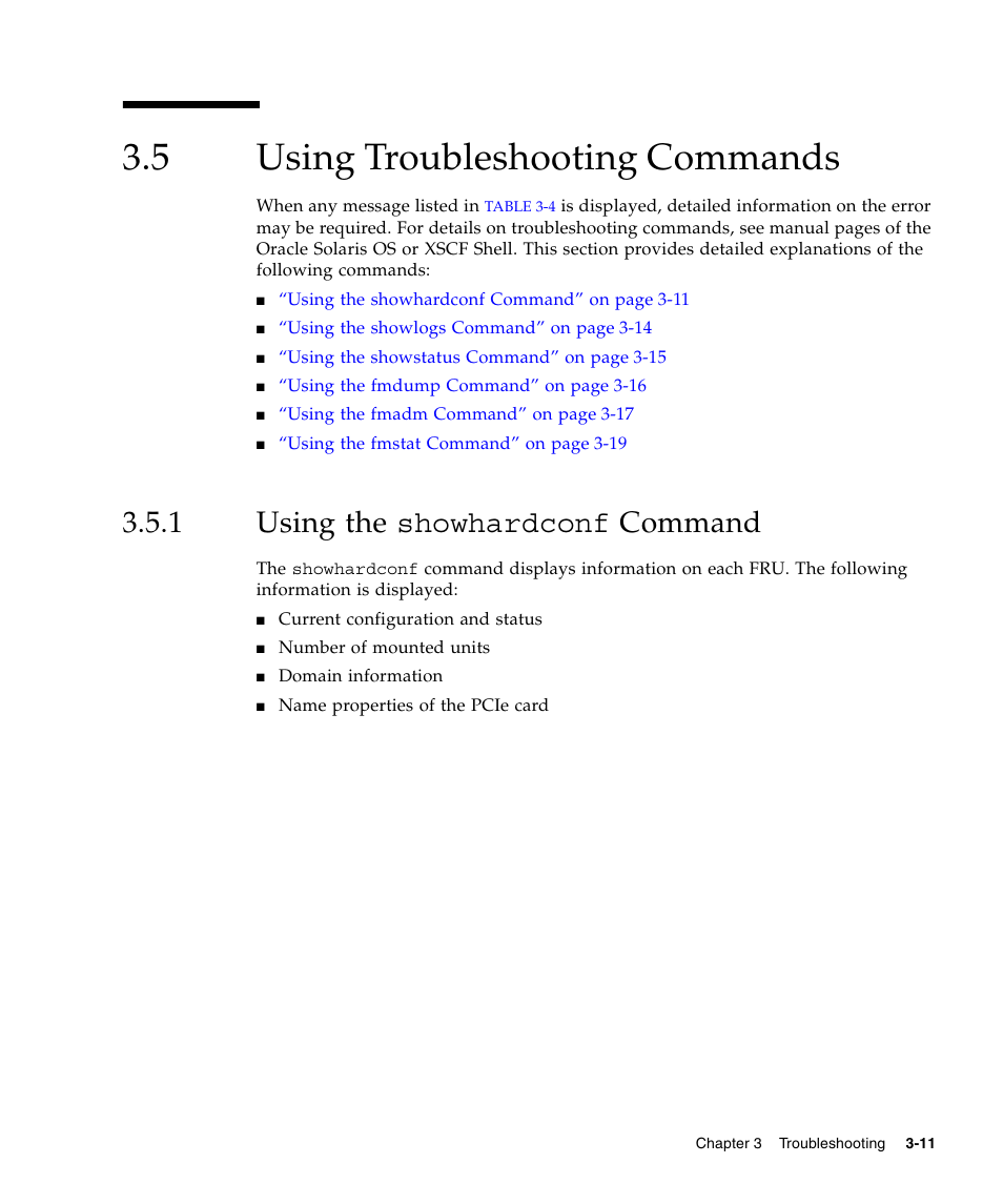 5 using troubleshooting commands, 1 using the showhardconf command, Using troubleshooting commands | Using the showhardconf command | FUJITSU SPARC Enterprise Server M3000 User Manual | Page 49 / 202