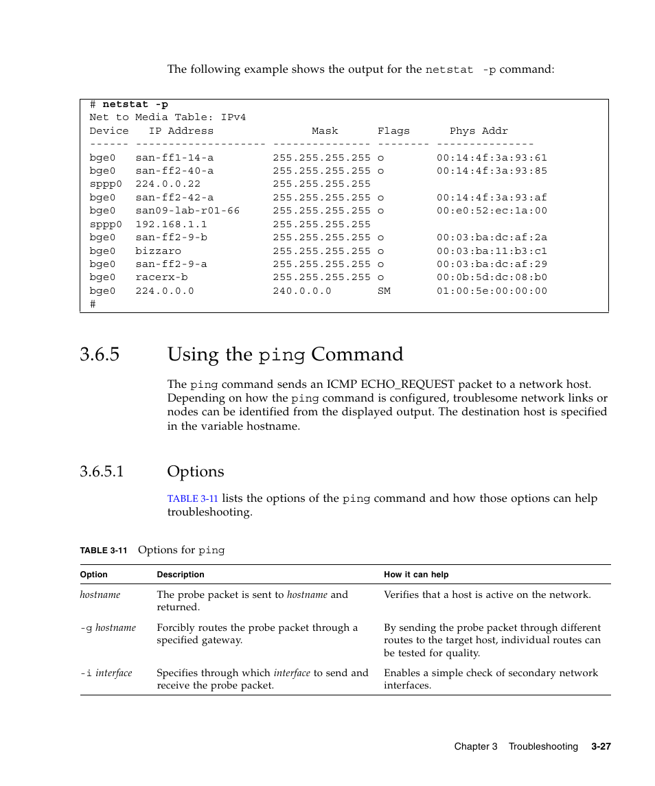 5 using the ping command, 1 options, Using the ping command | Options | FUJITSU SPARC Enterprise Server M3000 User Manual | Page 65 / 202