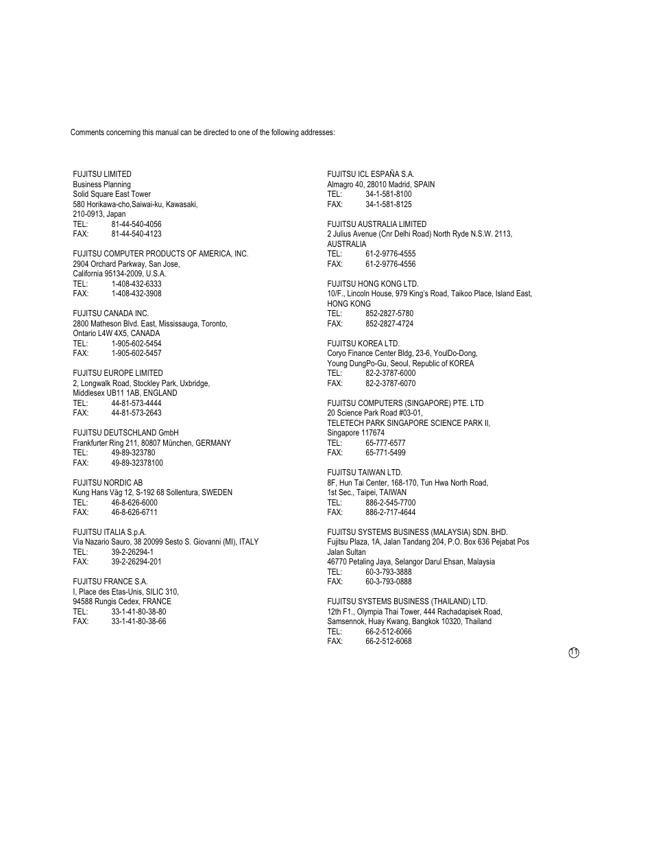 Addresses | FUJITSU MPG3XXXAH User Manual | Page 193 / 195