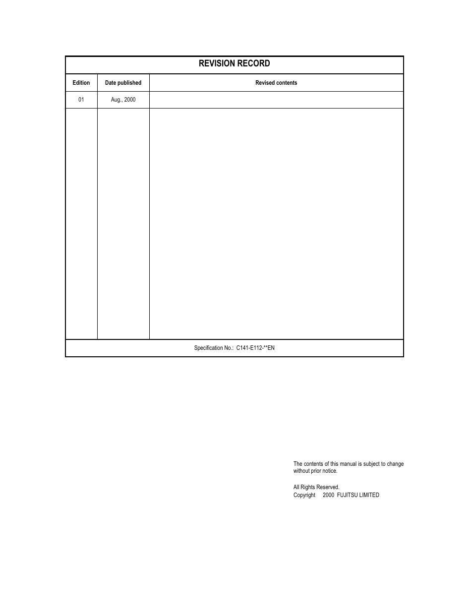 Revision record | FUJITSU MPG3XXXAH User Manual | Page 2 / 195