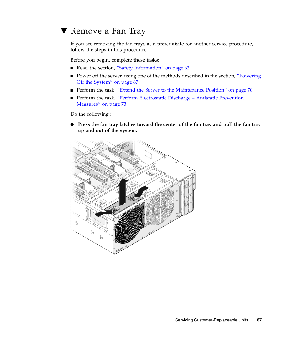 Remove a fan tray | FUJITSU T5440 User Manual | Page 109 / 212