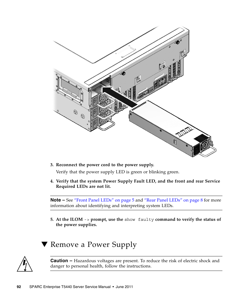 Remove a power supply | FUJITSU T5440 User Manual | Page 114 / 212