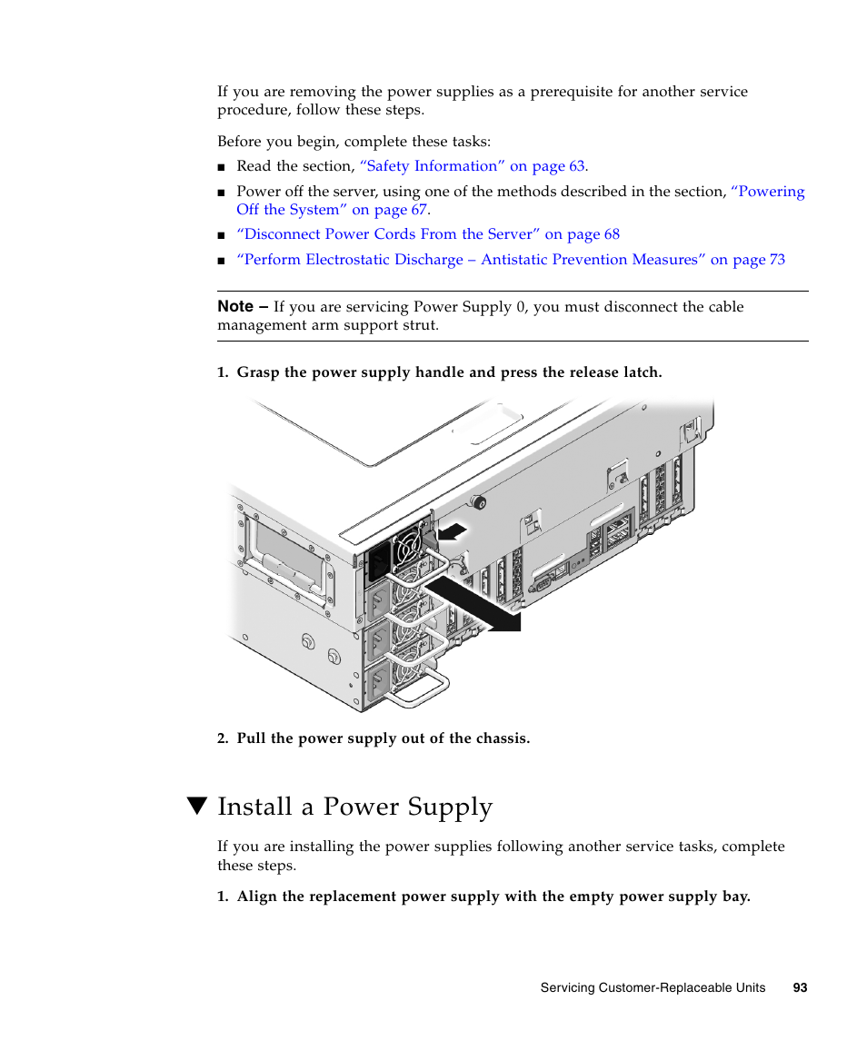 Install a power supply | FUJITSU T5440 User Manual | Page 115 / 212