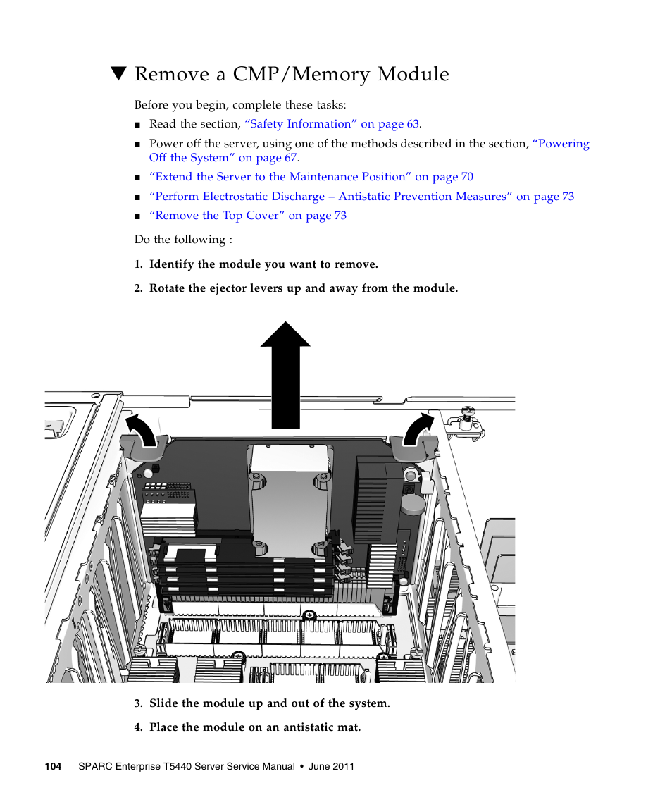 Remove a cmp/memory module | FUJITSU T5440 User Manual | Page 126 / 212