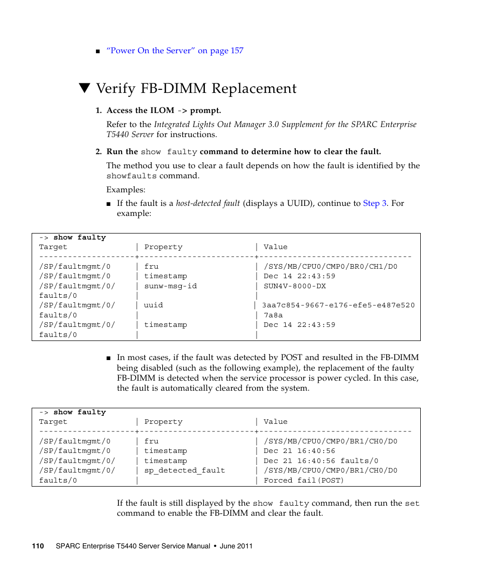 Verify fb-dimm replacement | FUJITSU T5440 User Manual | Page 132 / 212