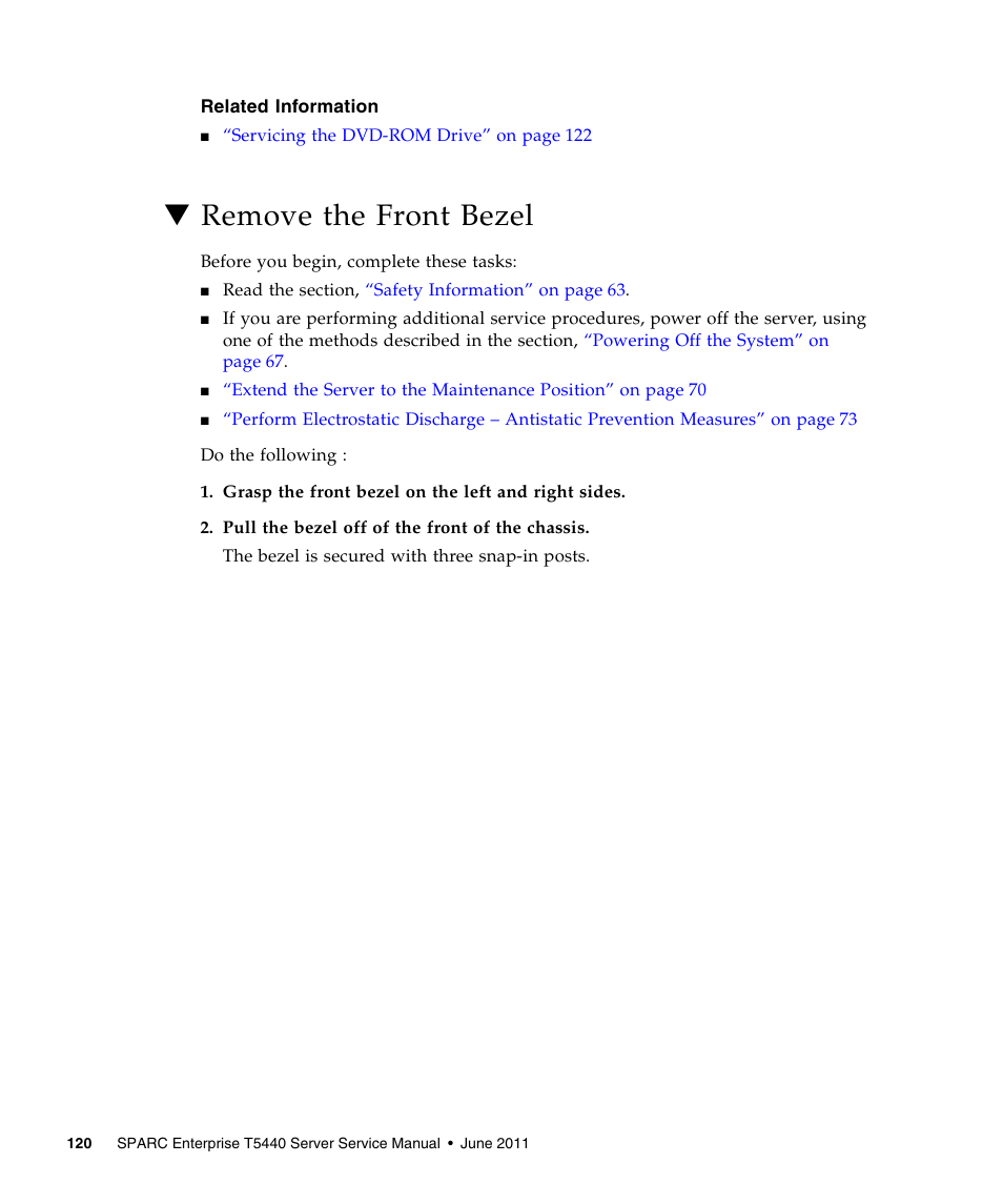 Remove the front bezel | FUJITSU T5440 User Manual | Page 142 / 212