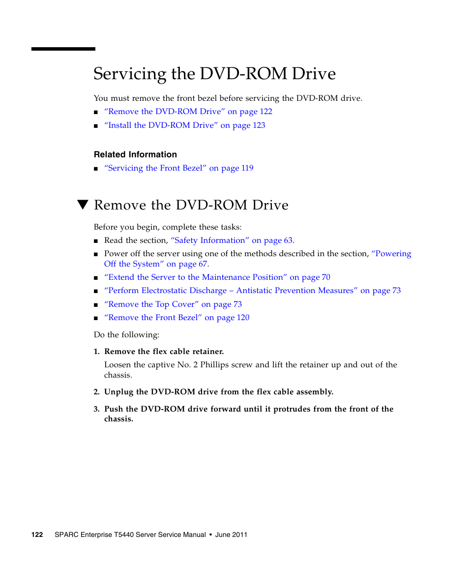 Servicing the dvd-rom drive, Remove the dvd-rom drive | FUJITSU T5440 User Manual | Page 144 / 212