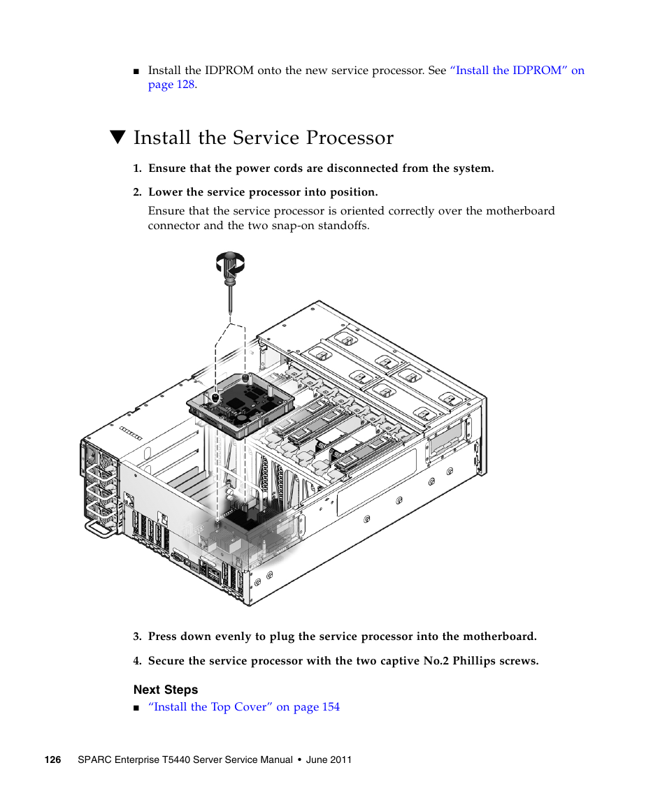 Install the service processor | FUJITSU T5440 User Manual | Page 148 / 212